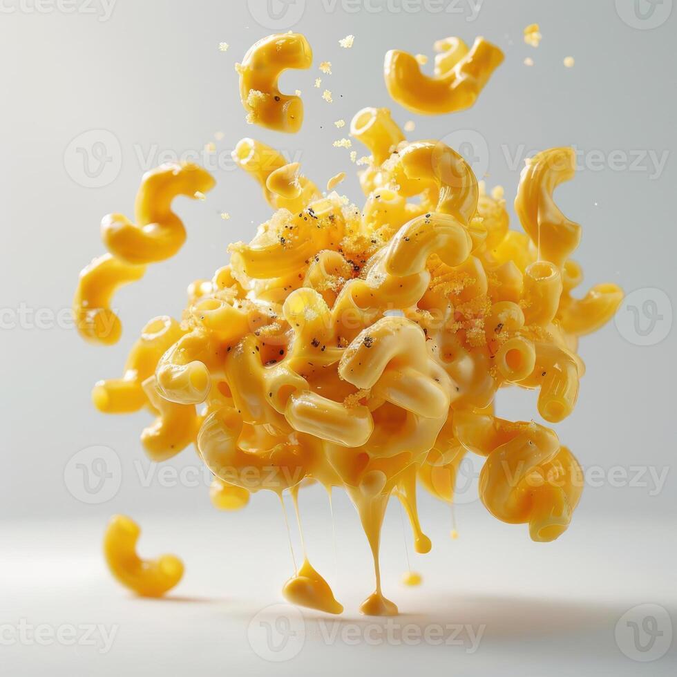 a pile of macaroni and cheese falling into the air photo