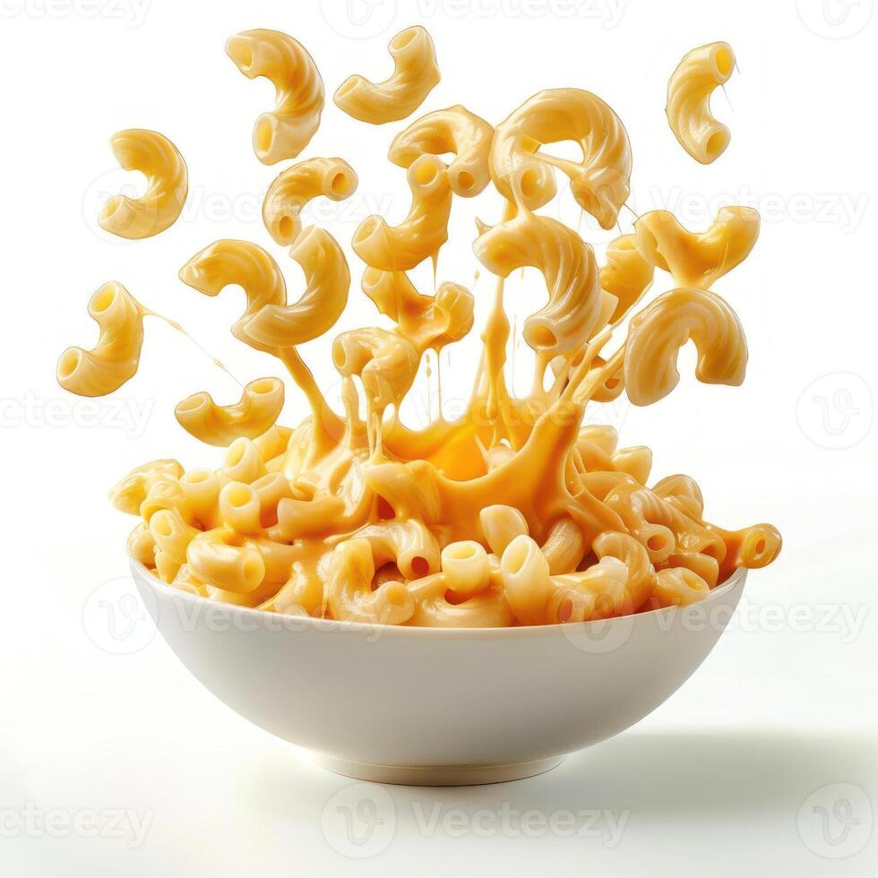 a white bowl filled with macaroni and cheese photo