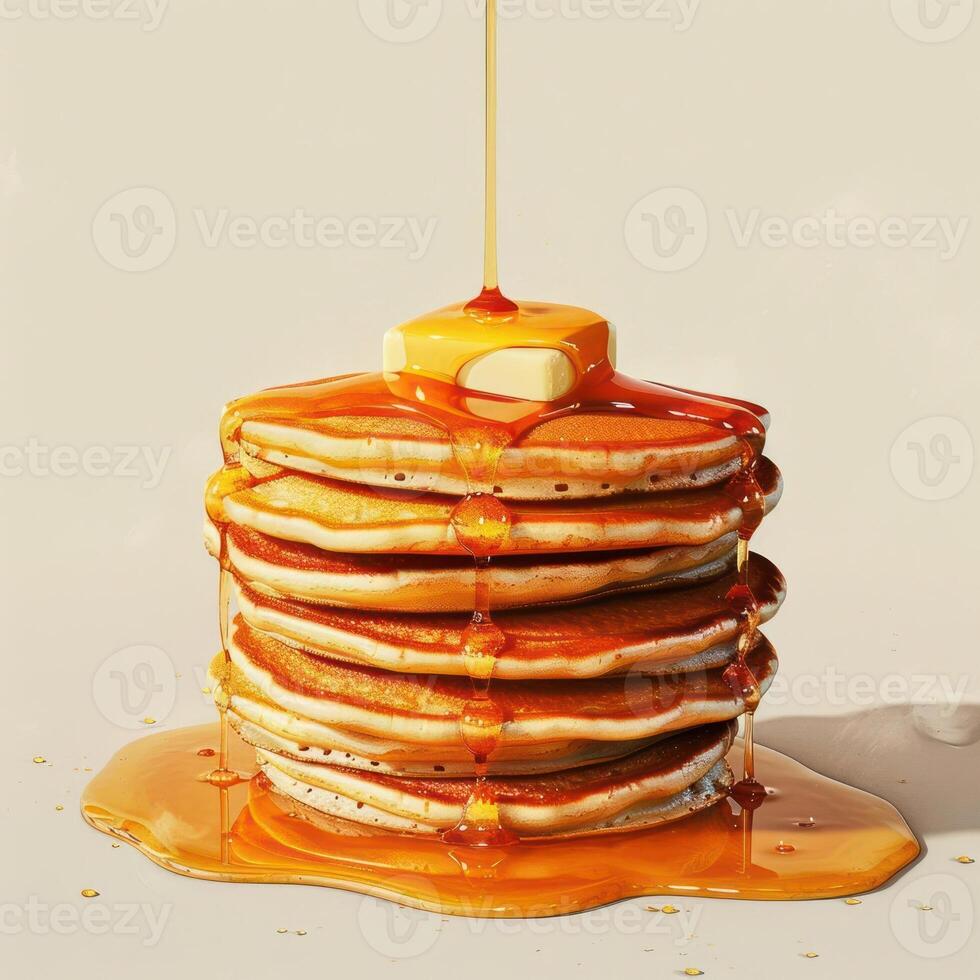 a stack of pancakes covered in syrup and butter photo