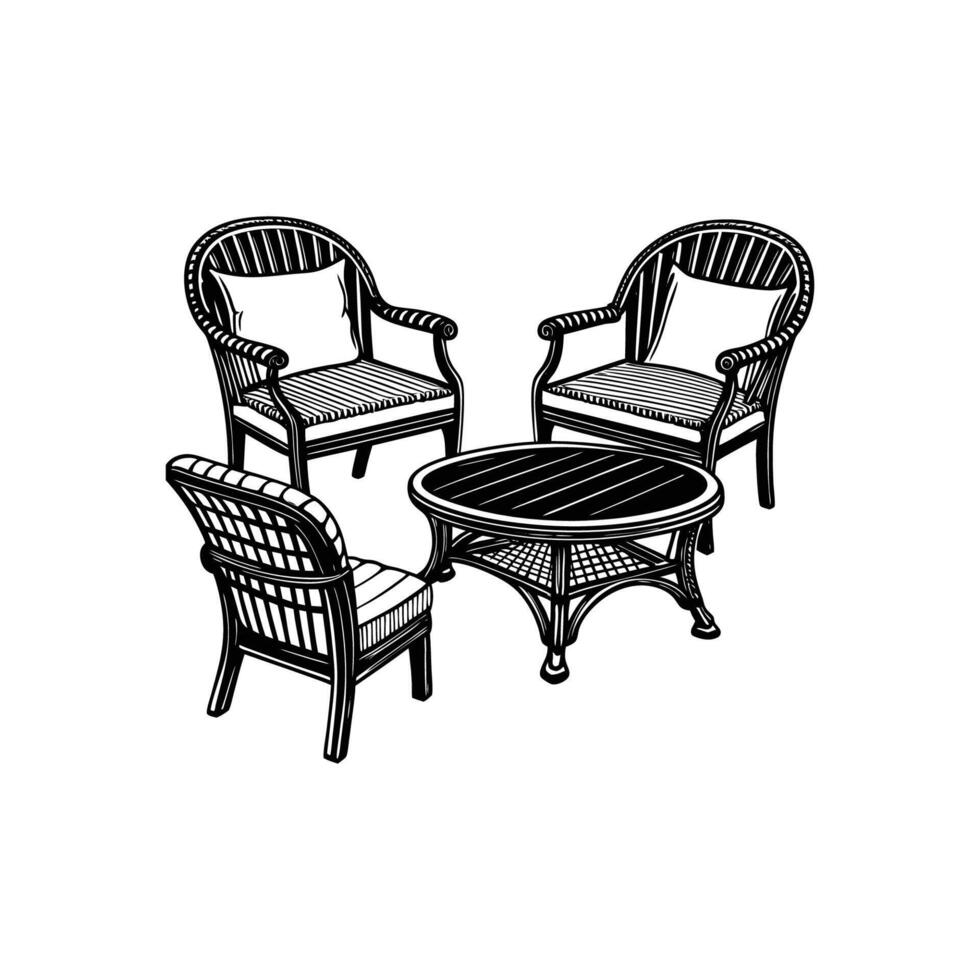 Patio furniture silhouette isotated on white background. vector