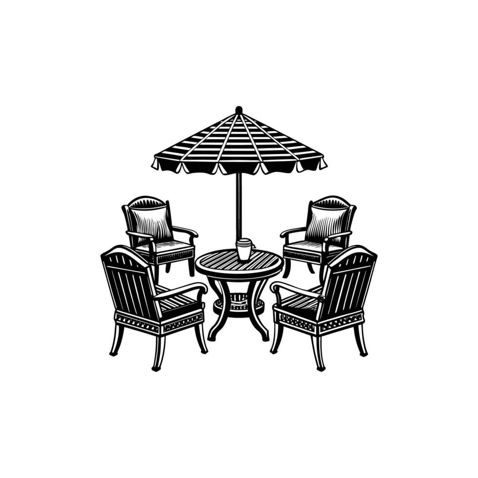 Patio furniture silhouette isotated on white background. vector