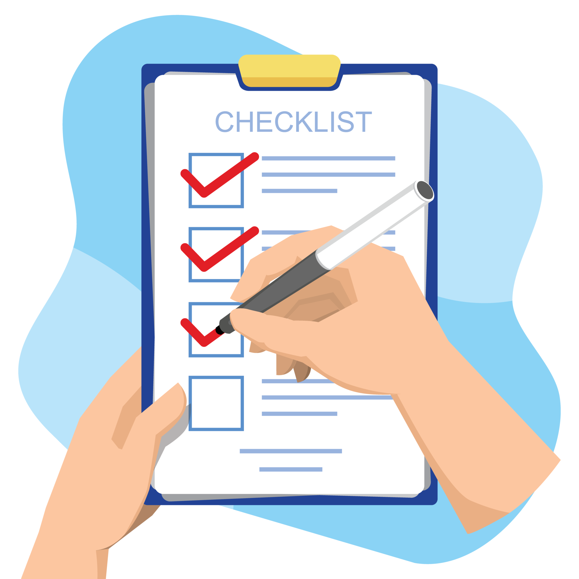 liste de contrôle. main en portant stylo et main en portant presse