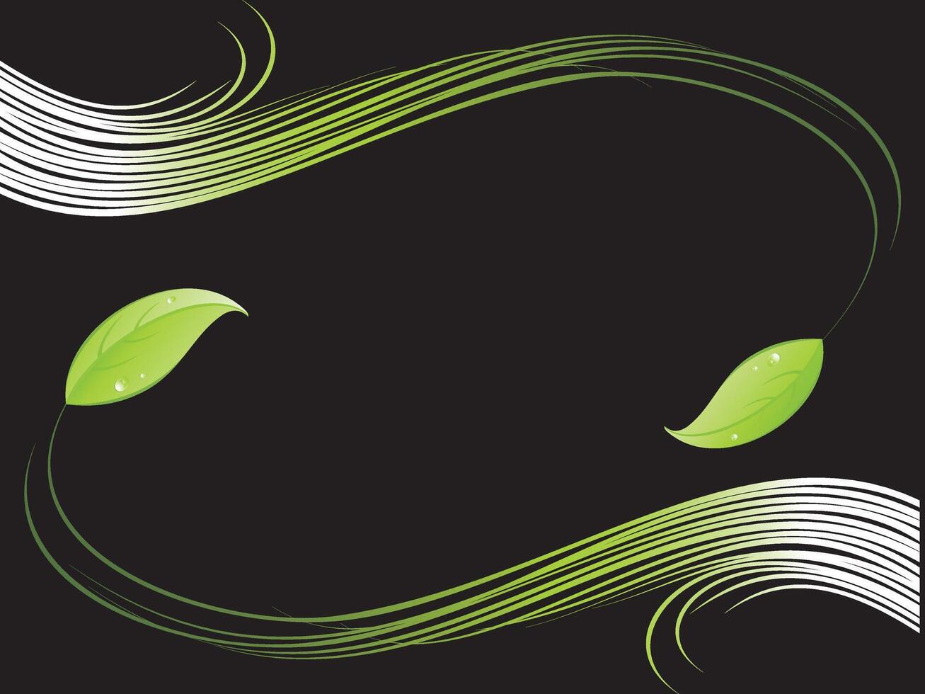 Abstract green leaves wave banner black background vector