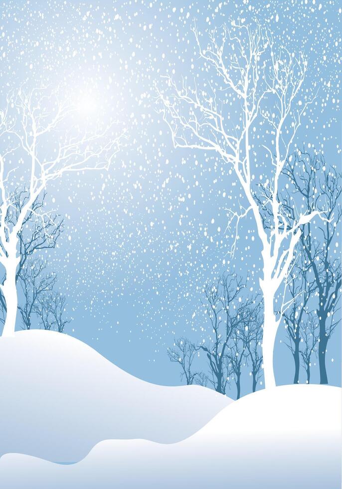 Winter forest Snow background with sunlight on light blue background vector