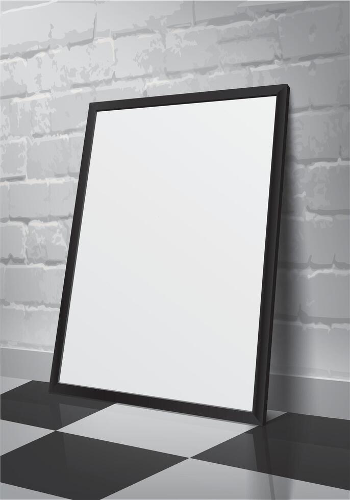 Blank Frame Mockup on floor and brick wall vector