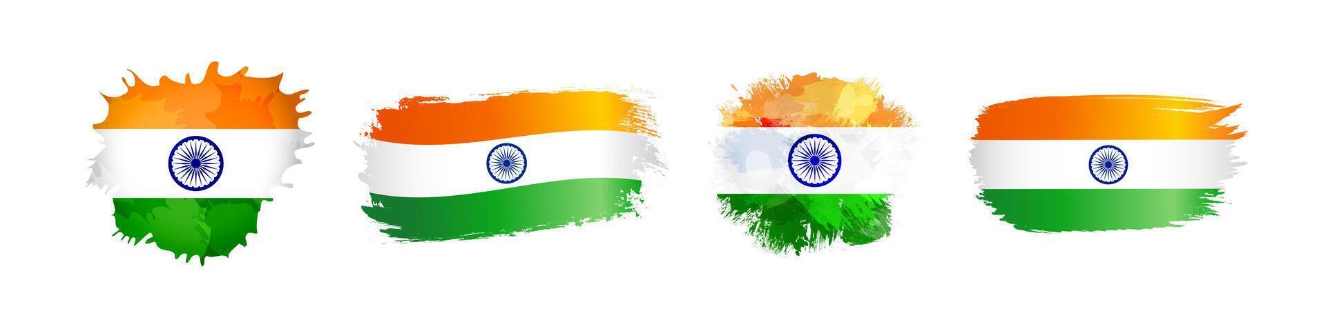 Set of abstract shapes with flag of India and clipping mask. 3D brushing stain creative design. Branding element. Advertising concept. Sport or travel symbol. T shirt graphic. Gift icon template. vector