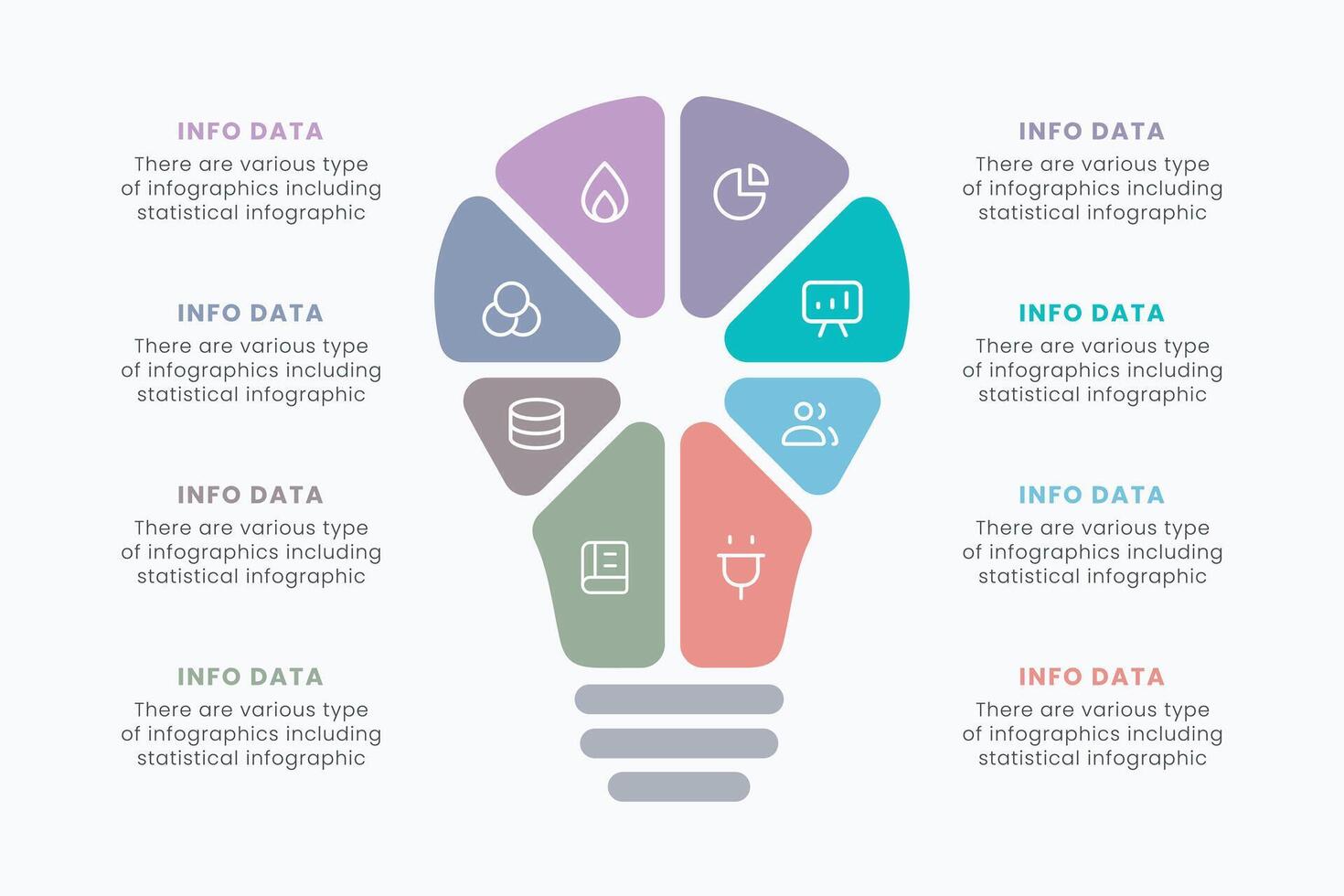 Idea light bulb infographic template for growth diagram, graph, presentation, chart. Business startup idea lamp concept with 8 options vector