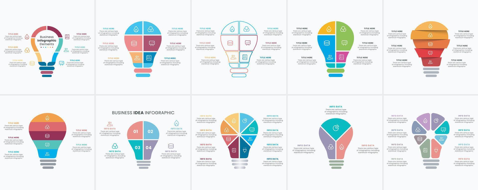 Idea light bulb infographic template bundle for growth diagram, graph, presentation, chart. business startup idea lamp vector