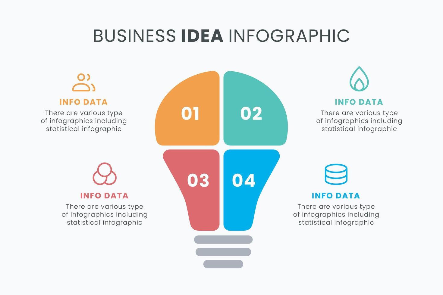 Idea light bulb infographic template for growth diagram, graph, presentation, chart. Business startup idea lamp concept with 4 options vector