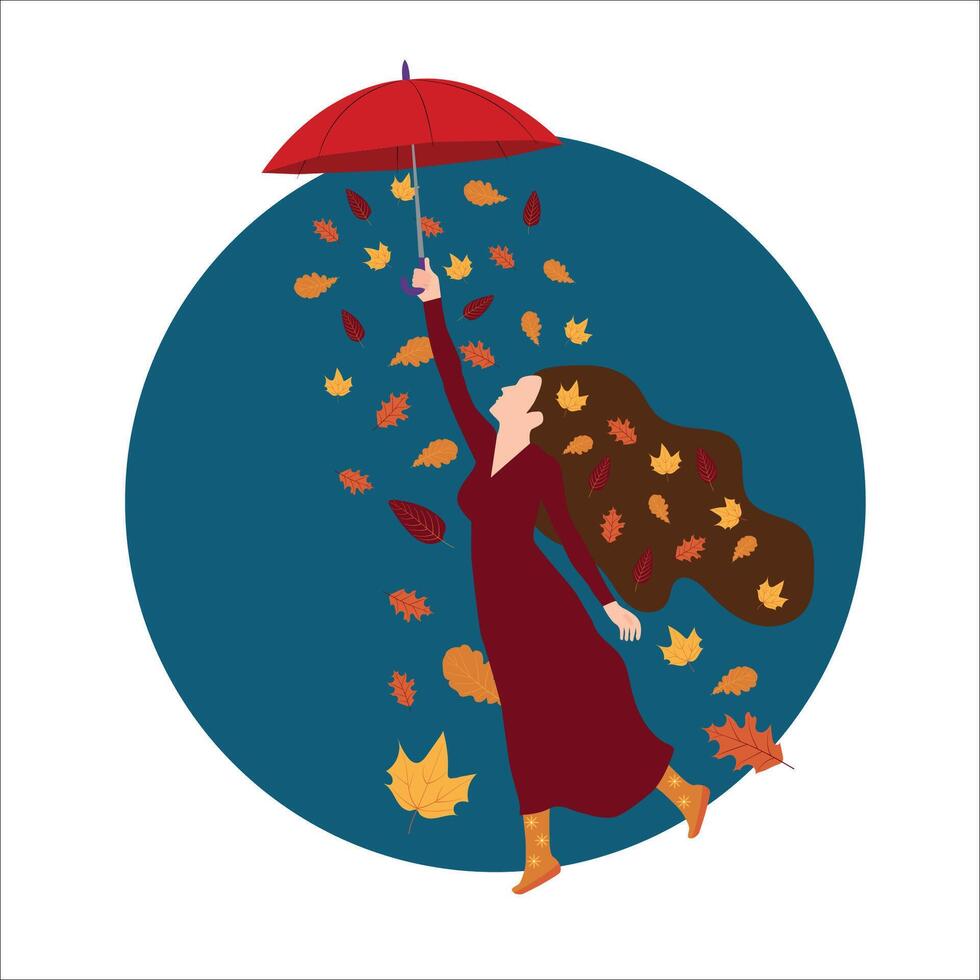 Girl with an umbrella in autumn leaves vector