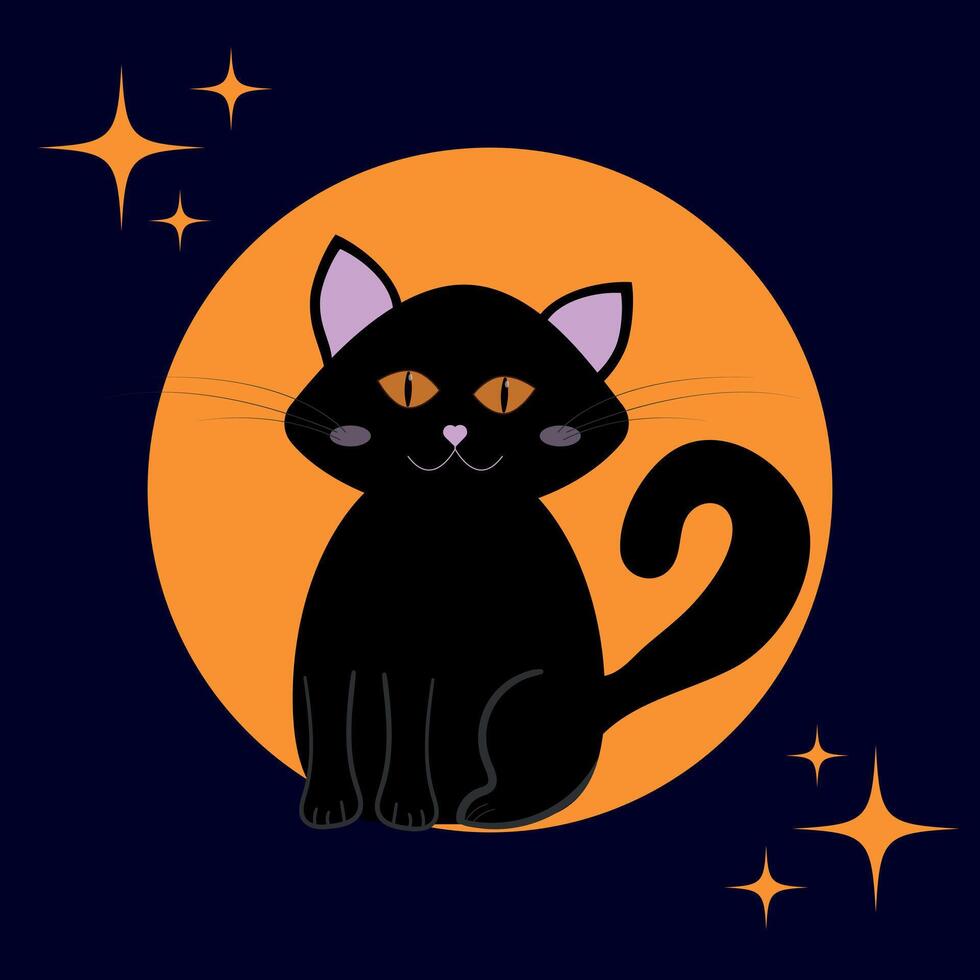 Black cat in the background of the night sky. Illustration for background, greeting card, party invitation card, website banner, social media banner, and marketing material. vector