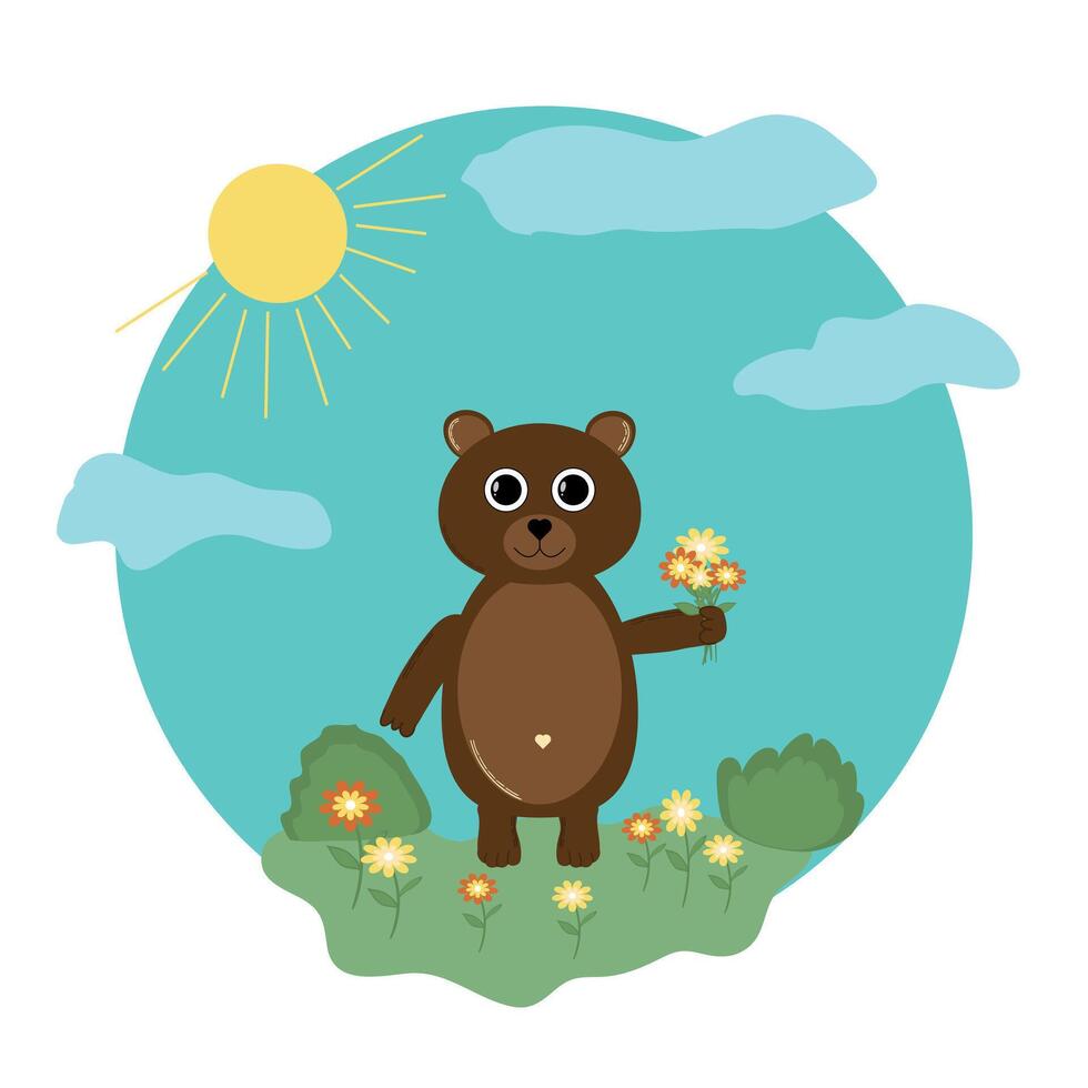 Teddy bear with flowers vector