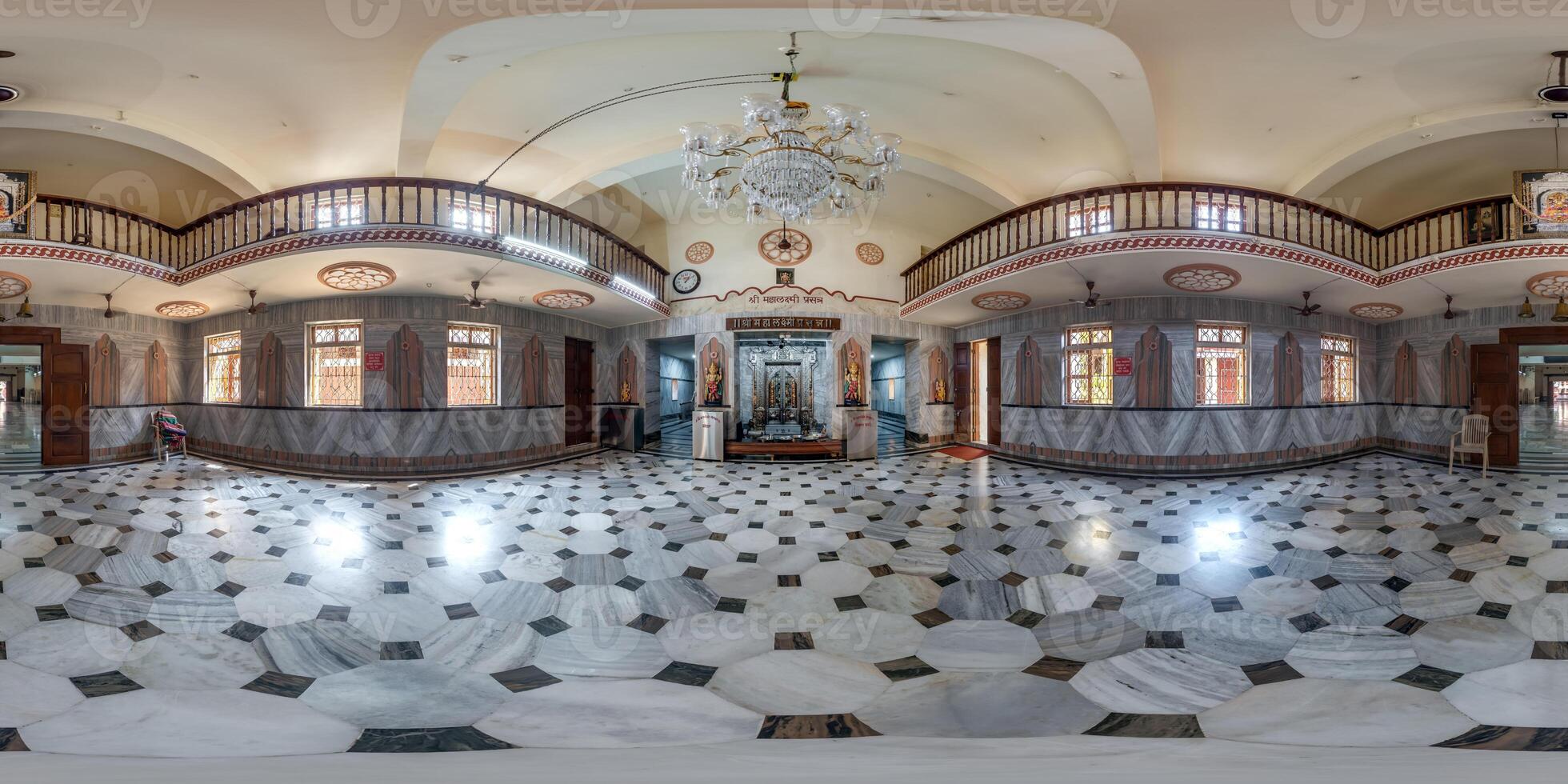 hdri 360 panorama inside hindu temple of ganesh god of wisdom and prosperity with head of elephant in Indian tropic village in equirectangular projection. VR AR content photo