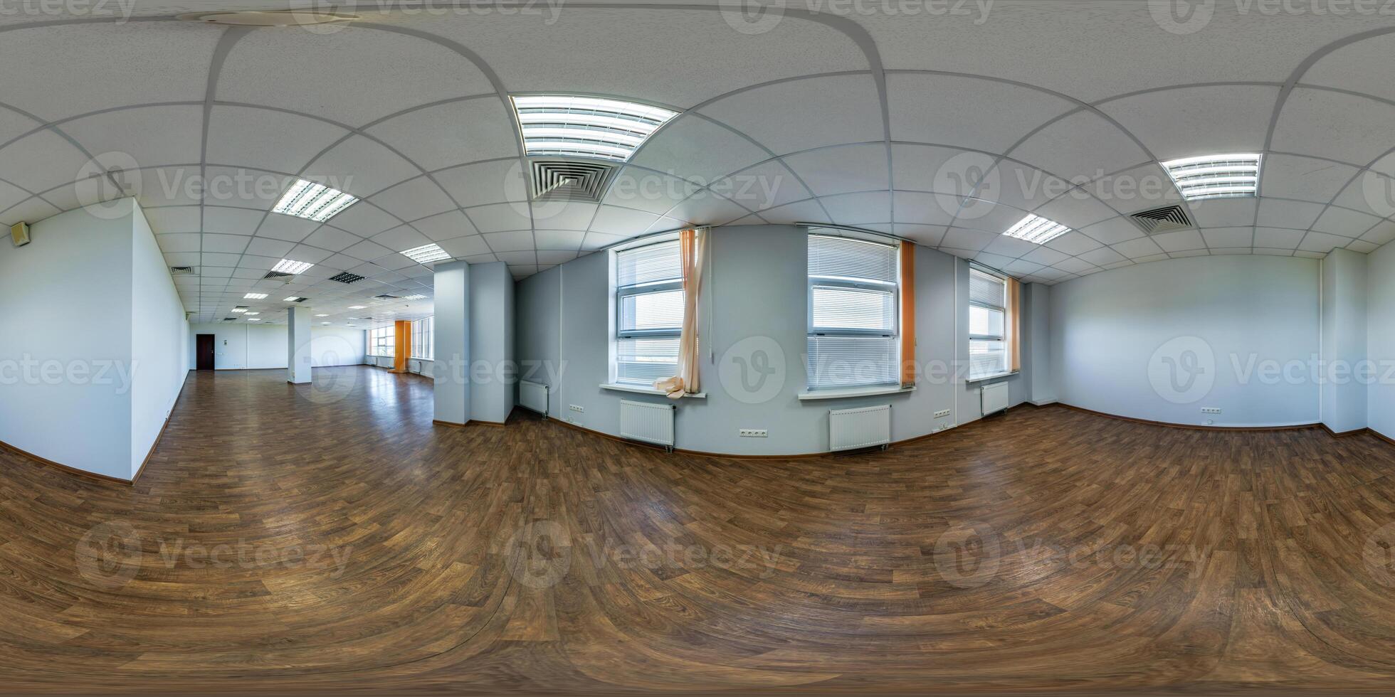 360 hdri panorama in interior of empty room with repair for office with sun light from windows in equirectangular full seamless spherical projection photo
