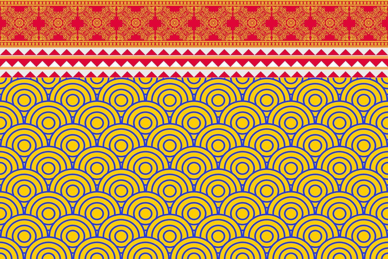 Tribal fabric pattern design, geometric shapes, colored triangles, tiles, ikat, embroidery, design for fabric pattern. Carpets, pillows, shirts, pants, bedding, curtains, patterns on glasses. vector