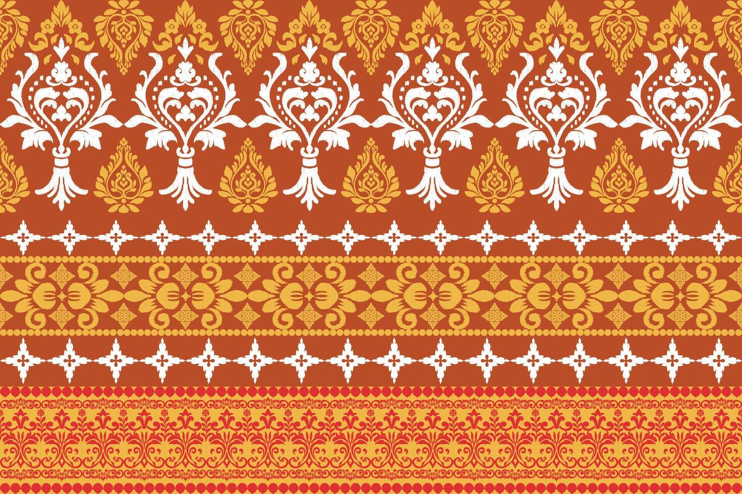 Tribal fabric pattern design, geometric shapes, colored triangles, tiles, ikat, embroidery, design for fabric pattern. Carpets, pillows, shirts, pants, bedding, curtains, patterns on glasses. vector