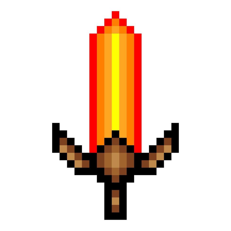 Flame sword in pixel art style. vector