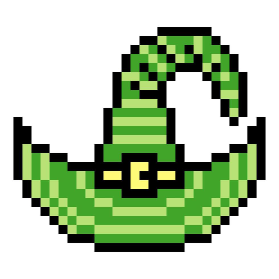 Green witch hat in pixel art style vector