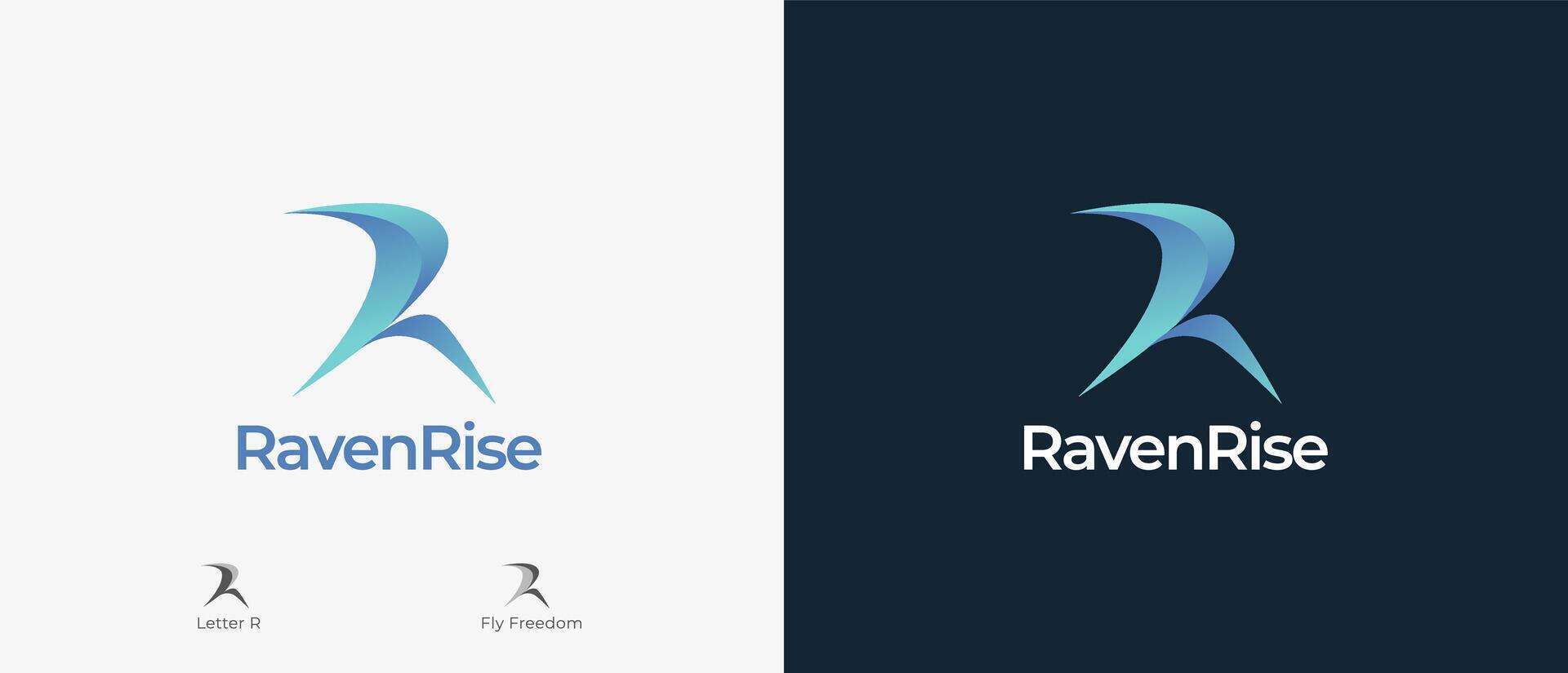 Logo abstract minimalist Letter R with meaning wings fly freedom, unique logo, logo tech, apps and web logo. Minimal modern and simple design. Editable file vector
