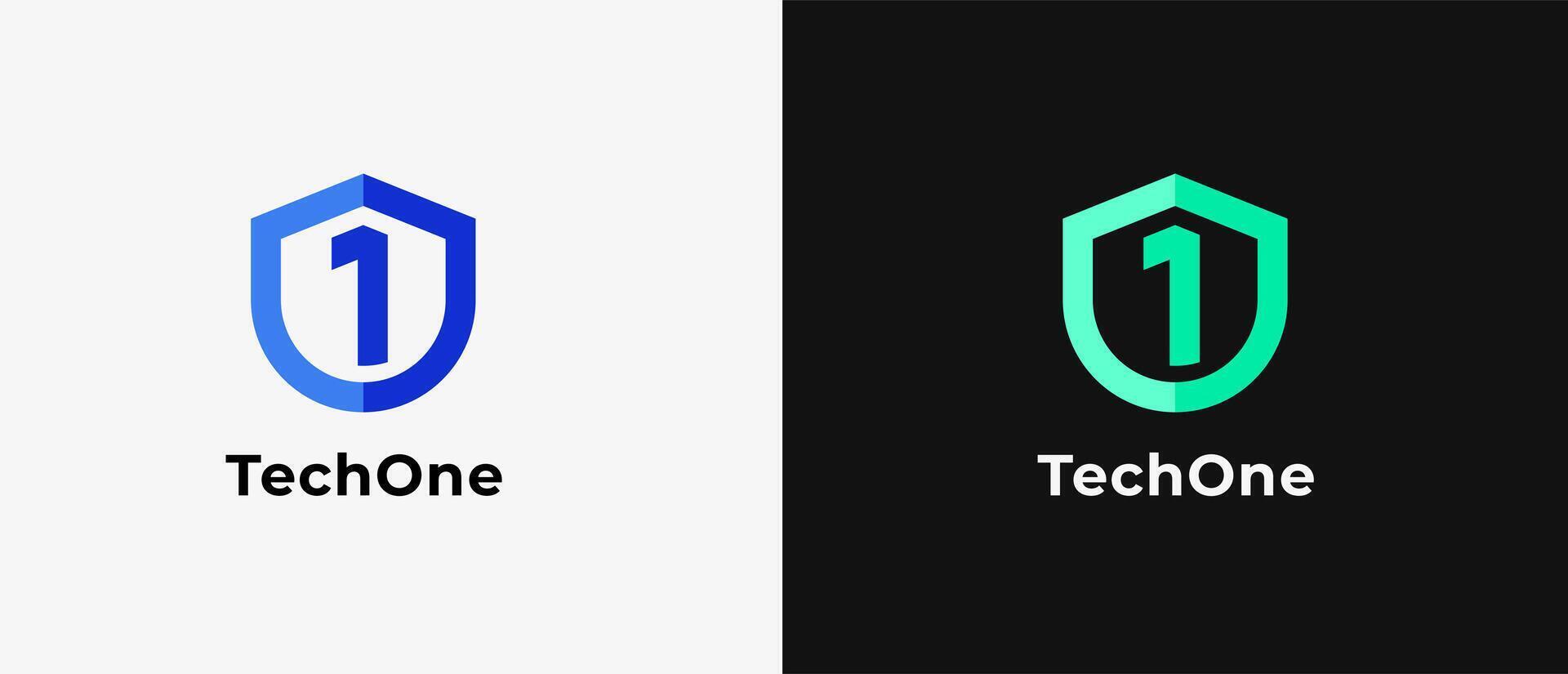 Logo number 1 and shield, tech logo, database logo, security logo, antivirus logo guard and defense logo. Modern and minimalisr iconic design. Editable file vector