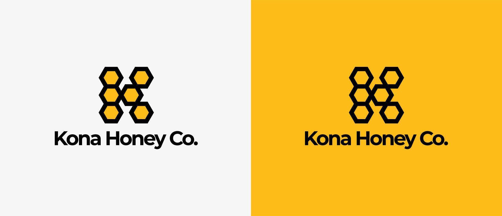 Minimalist logo design letter K combine with honeycomb, logo honey, weet, tasty and health food. Editable file vector