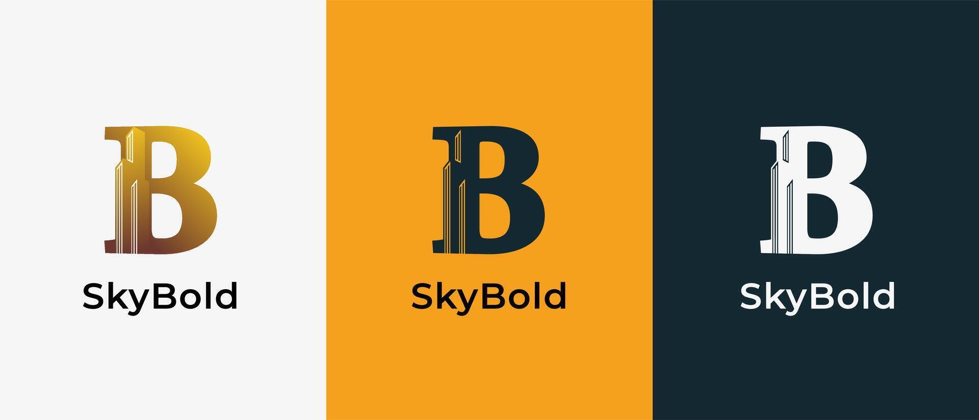 Logo Letter B and Skyscraper Building with Gold luxury color. Logo real estate, architecture, building, apartment. Editable file vector