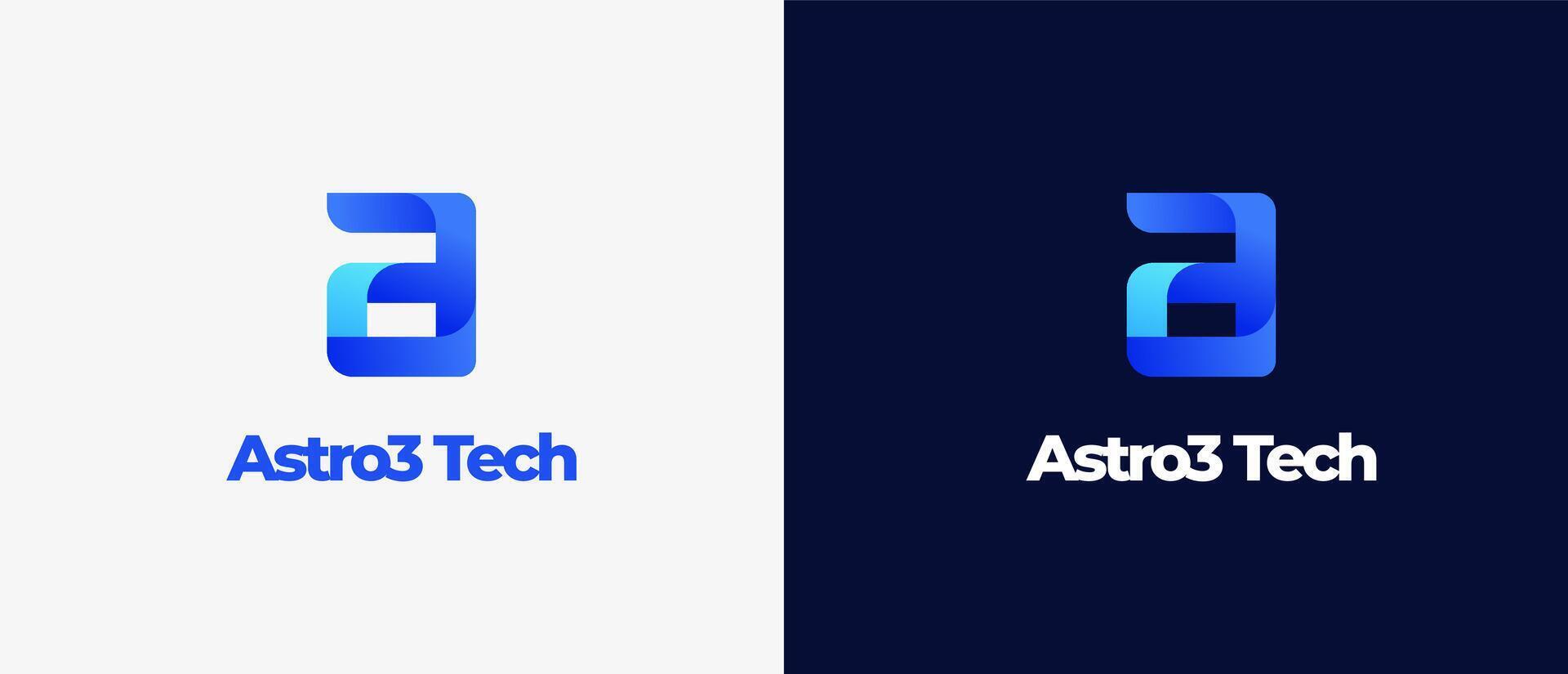 Minimalist Logo Letter a combined with number 3 Three, logo tech, modern and gradient color. Editable file vector