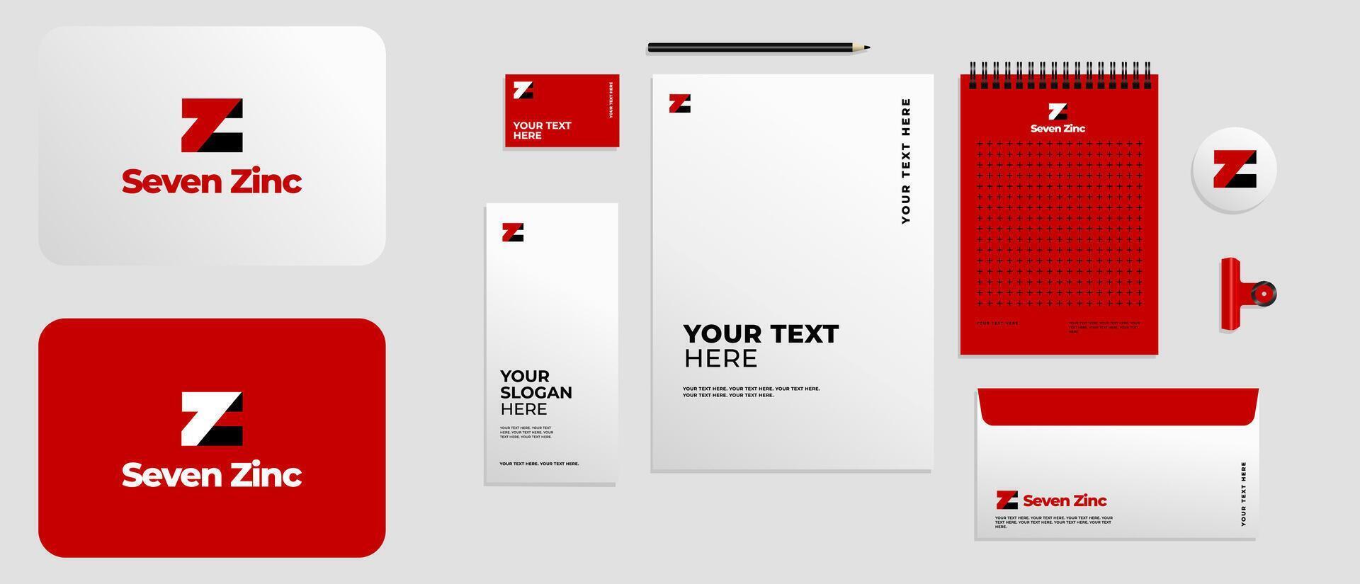 Minimalist Logo Letter Z combined with number 7 seven, logo Bold, modern and Solid. with full brand kit stationery, Mega bundle pack. Editable file vector