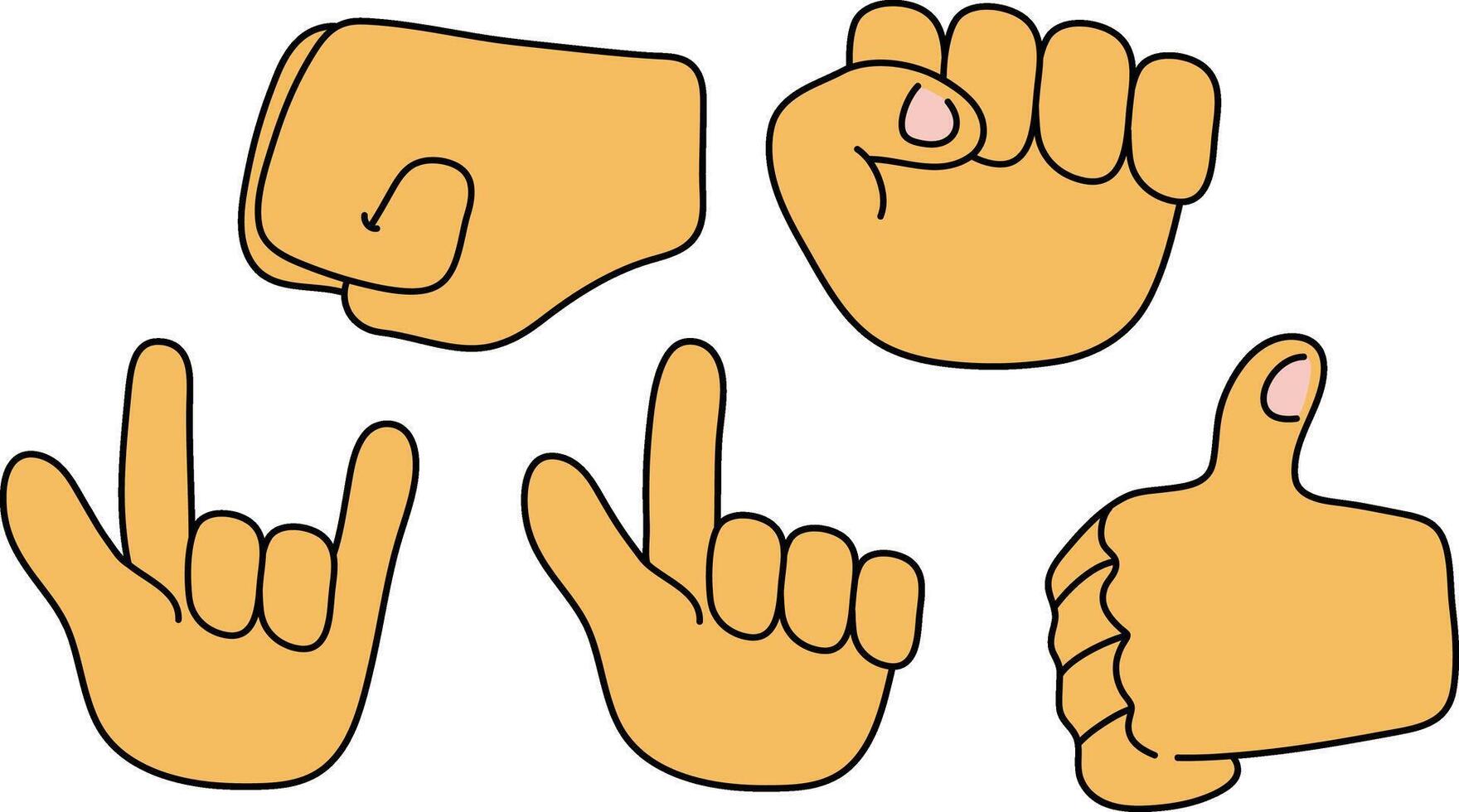 Sign Language Hand Gestures Illustrated in Cartoon Style vector