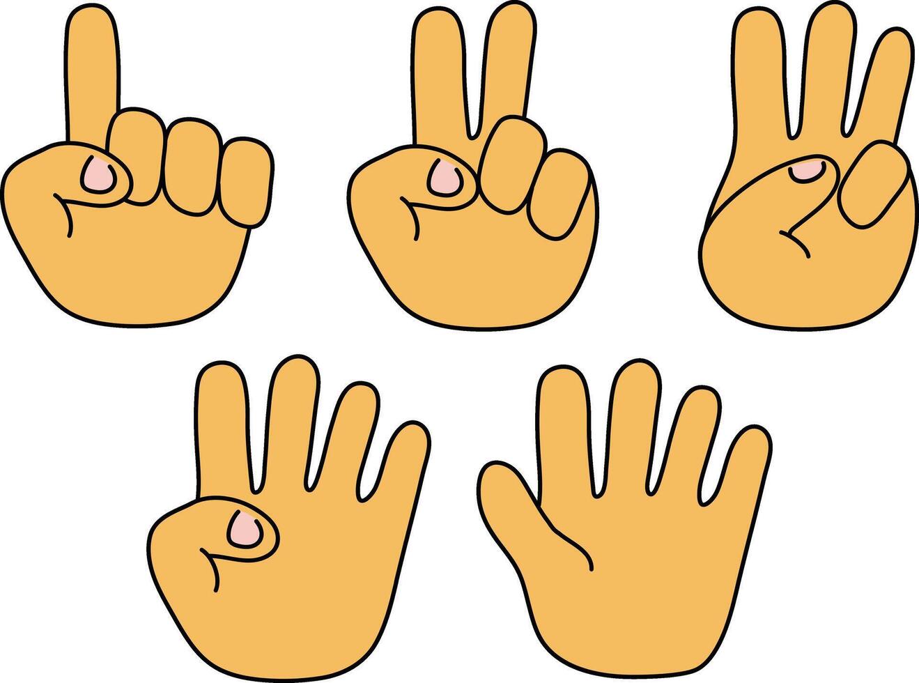 Doodle Hand Gestures Representing Numbers One to Five Good For Poster Design Etc. vector