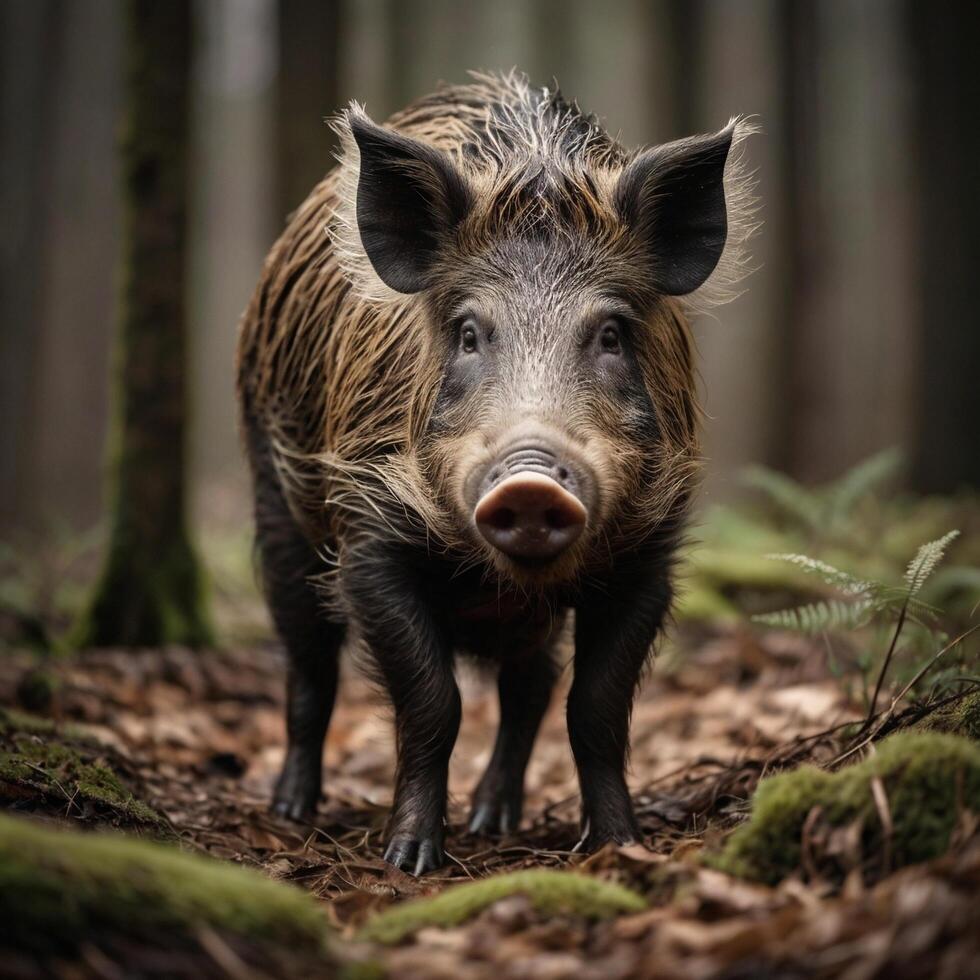 Wild Boar with tusks Hog WIldlife in the forest photo
