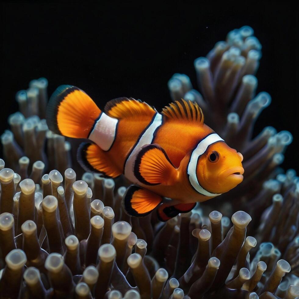 Clownfish Aquatic Underwater Sea Fish black background photo