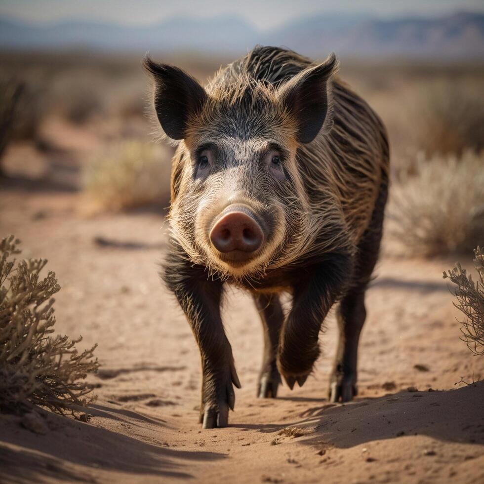 Wild Boar with tusks Hog WIldlife in the desert photo