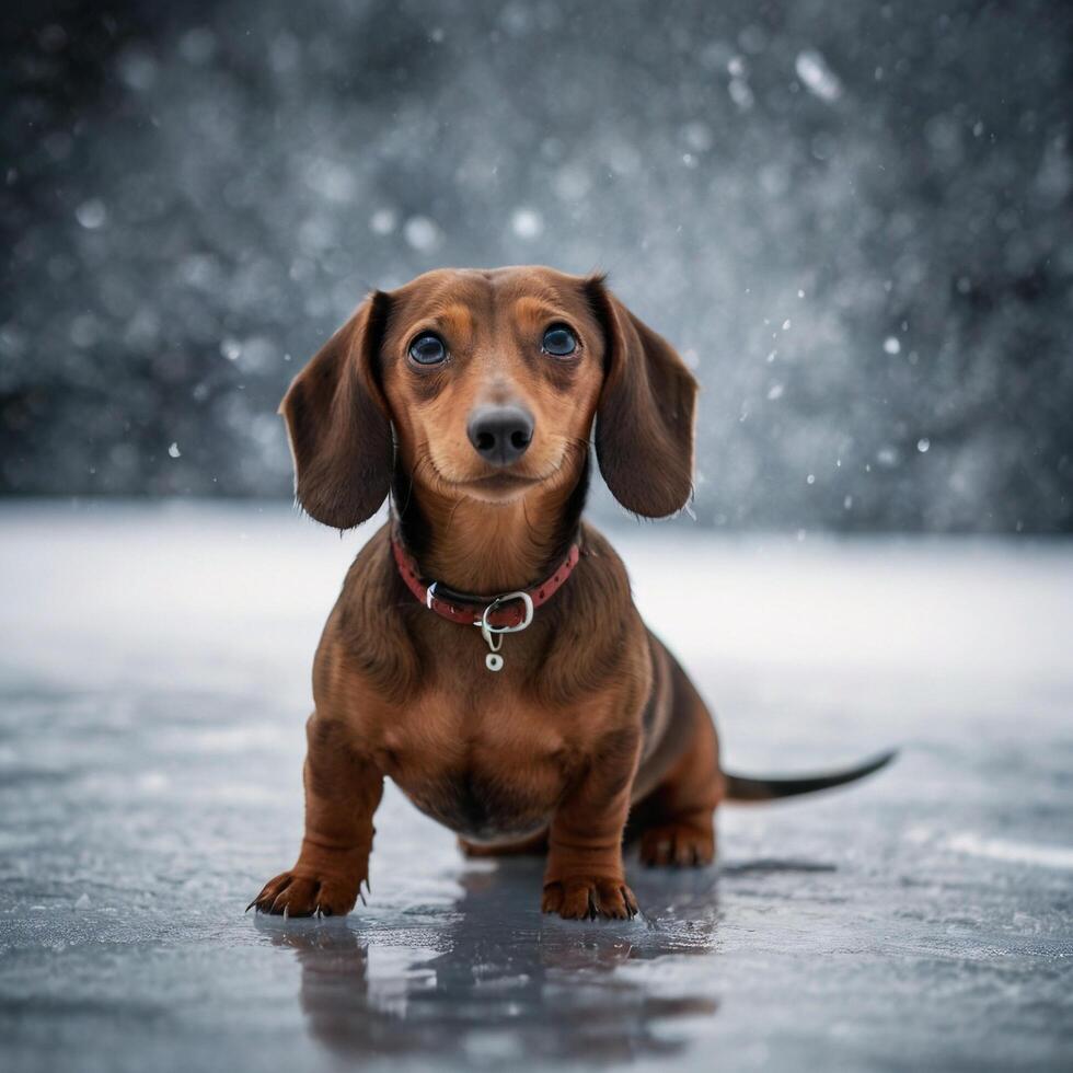 Cute Wiener Dog Dachshund Sausage Doggo on ice photo