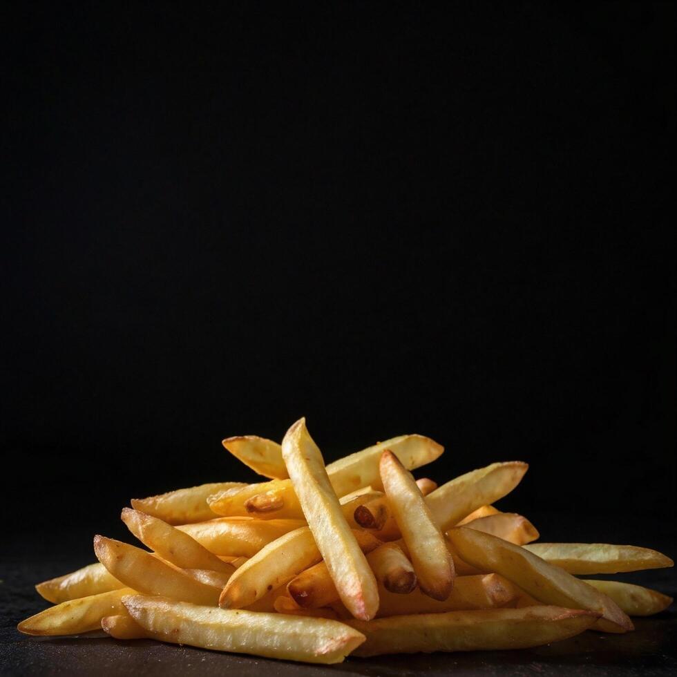 French fries fried yellow pommes frites black background photo