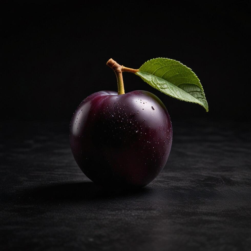 Tasty Purple Delicious Plum Fruit black background photo