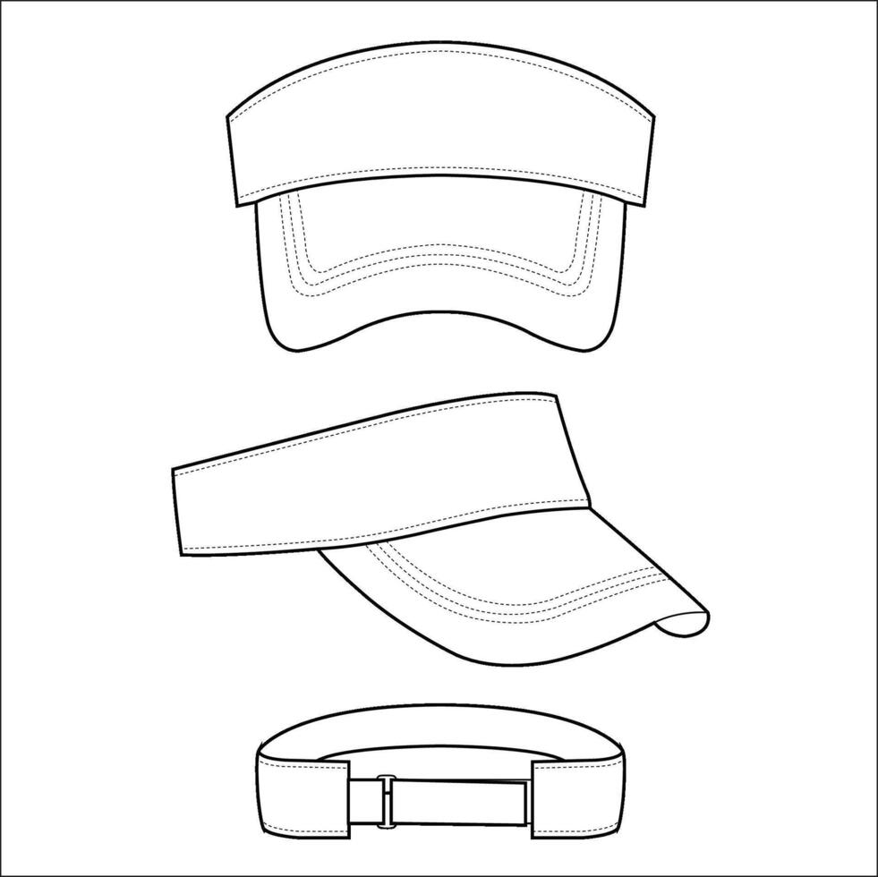 Athletic Visor Hat technical fashion illustration. Visor Cap template illustration. front and back view. Sport Wear. Sunscreen Hat. unisex. white color. CAD mockup. vector