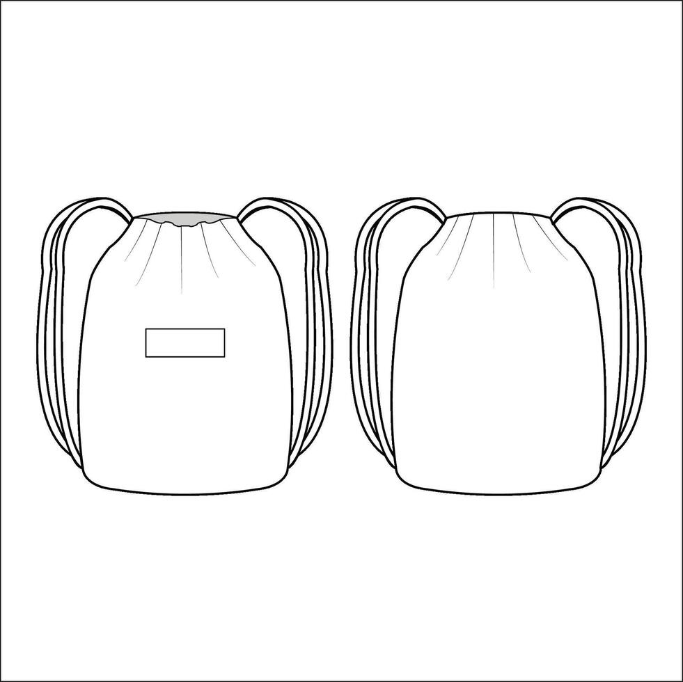 Blank drawstring bag, white foldable backpack, cloth bag, illustration sketch template vector
