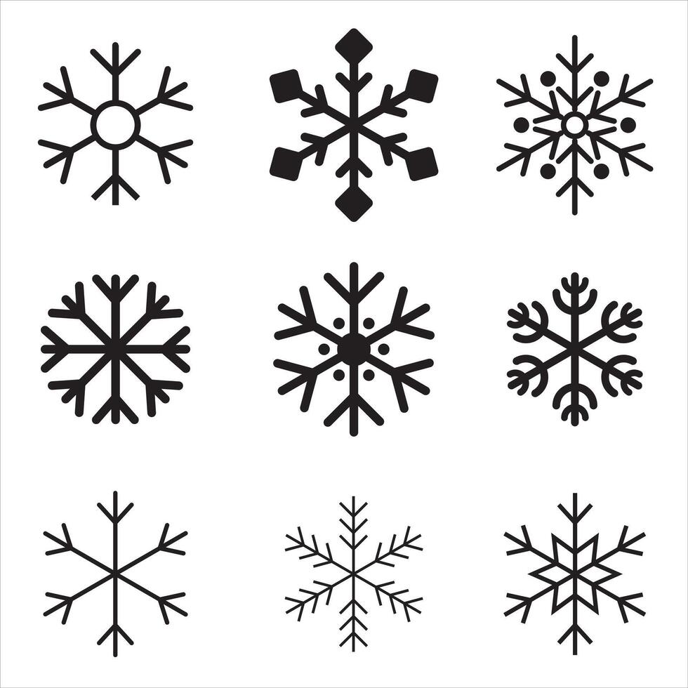 Snowflakes icon collection isolated on white. Christmas and New Year decoration elements vector