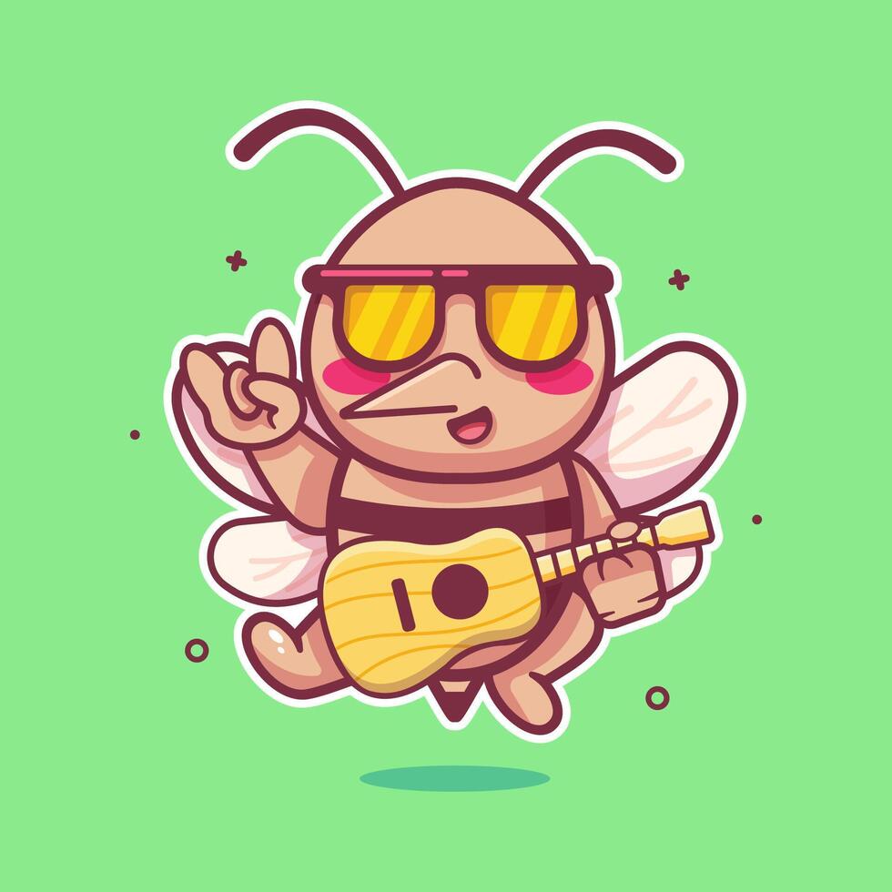 cool mosquito animal character mascot playing guitar isolated cartoon vector