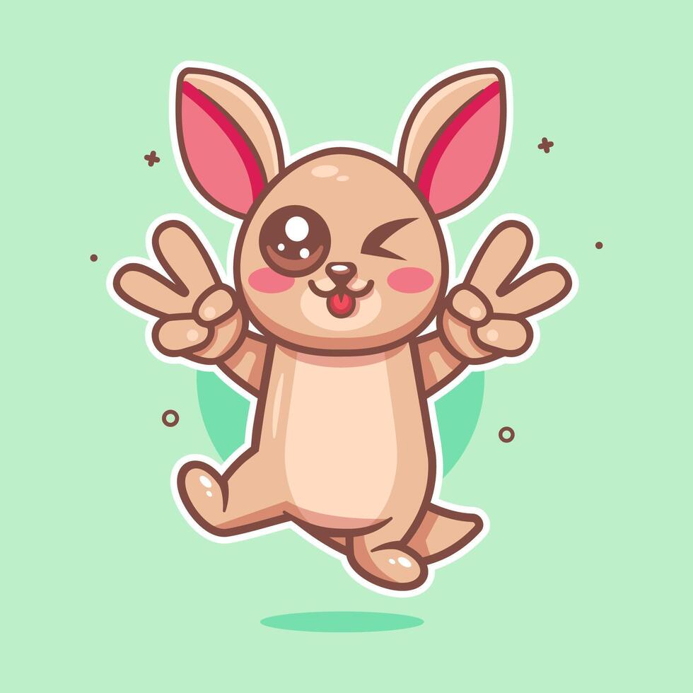 funny kangaroo animal character mascot with peace sign hand gesture isolated cartoon vector