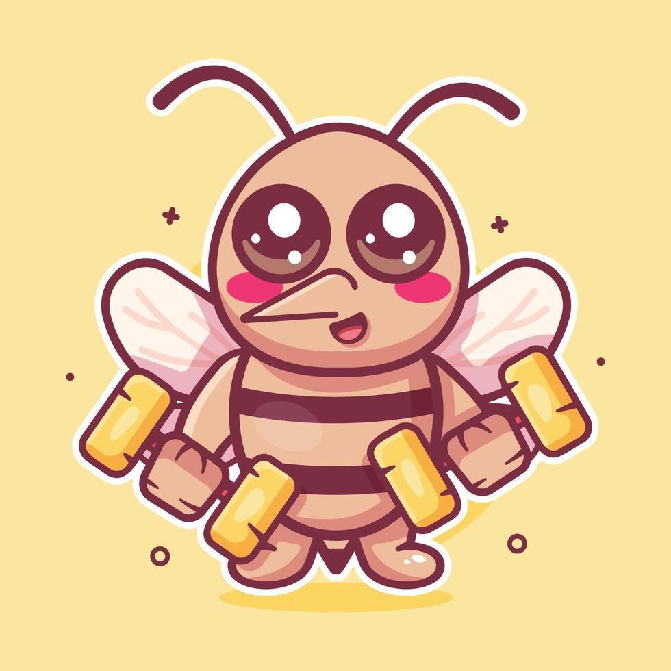 happy mosquito animal character mascot doing bodybuilding using dumbbell isolated cartoon vector