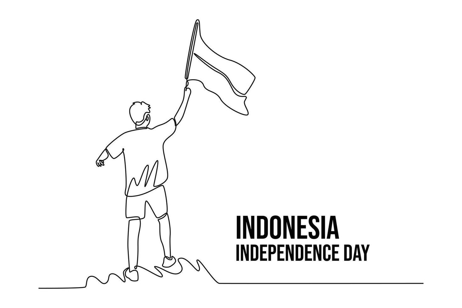Indonesian Independence Day concept. Single line draw design graphic illustration. vector
