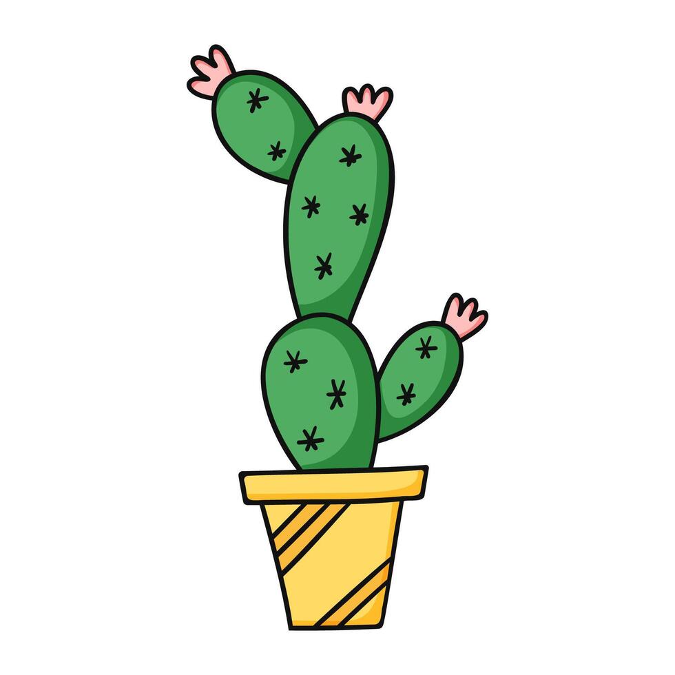 Cute cartoon cactus in yellow pot. Isolated illustration on white background vector