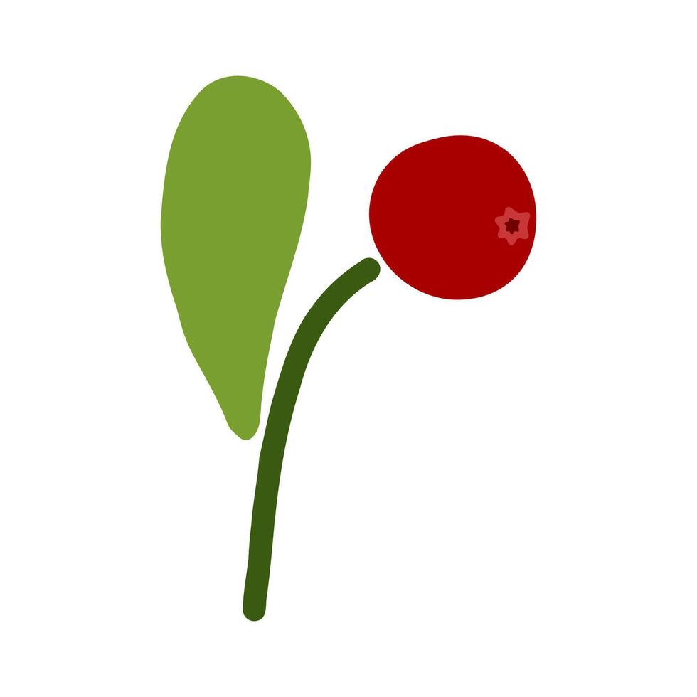 Red wild berries cranberry with green leaves. Flat illustration on white background vector