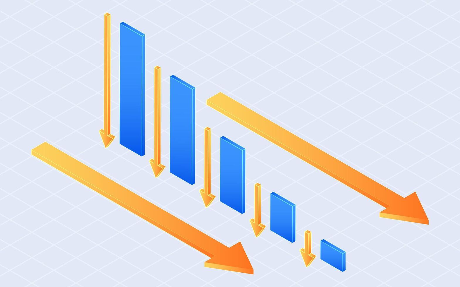 Downward arrow chart, Financial markets fall. Cost reduction concept. 3d isometric illustration vector