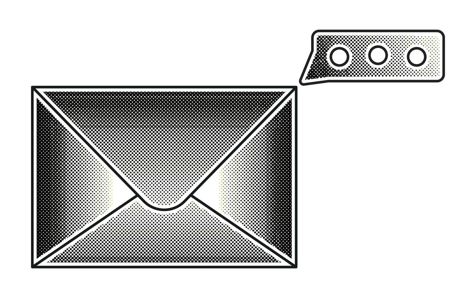 Notification envelope elements with halftone effect. Black dots and pop art texture. Retro illustration vector