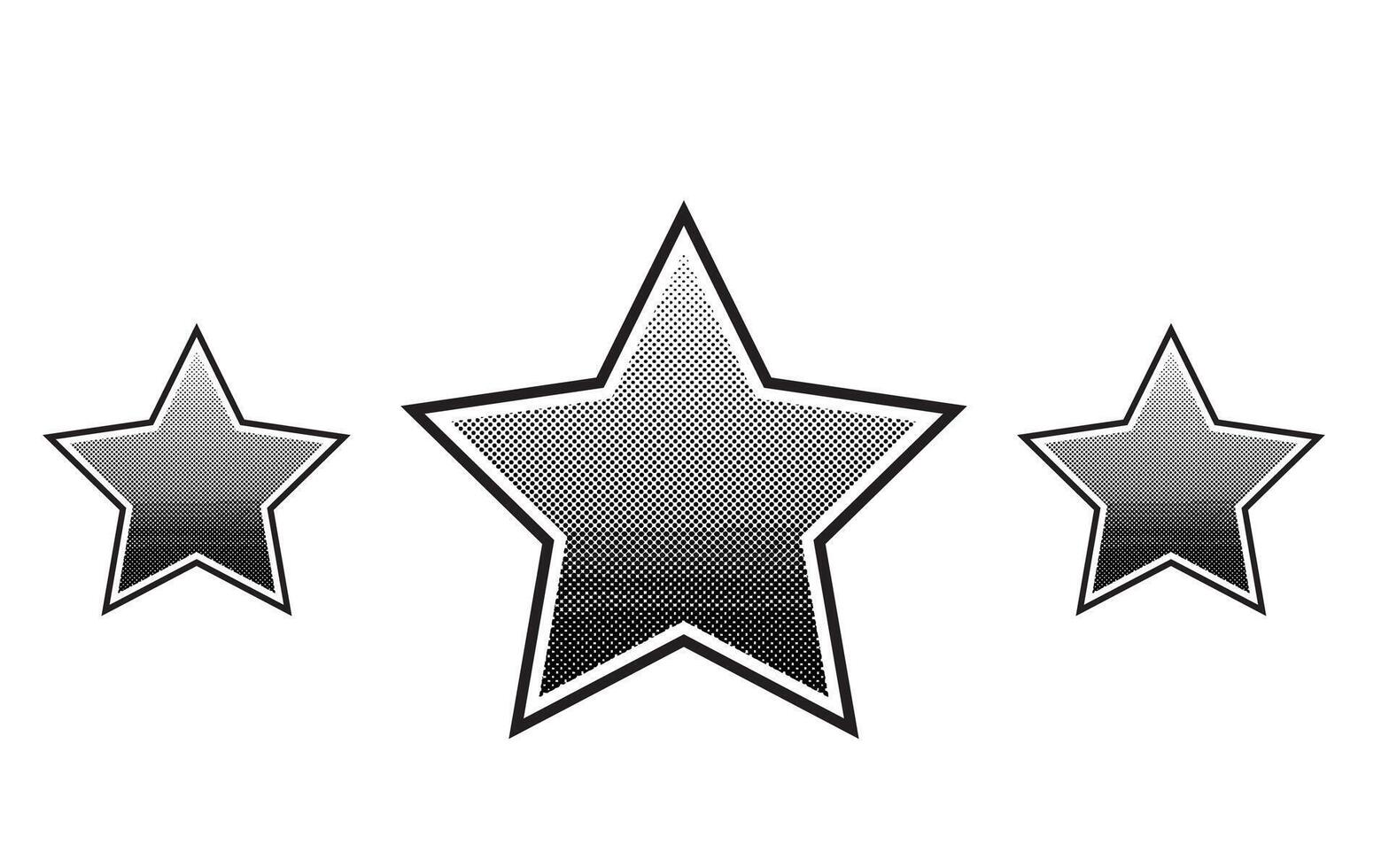 Three stars elements with halftone effect. Black dots and pop art texture. Retro illustration vector