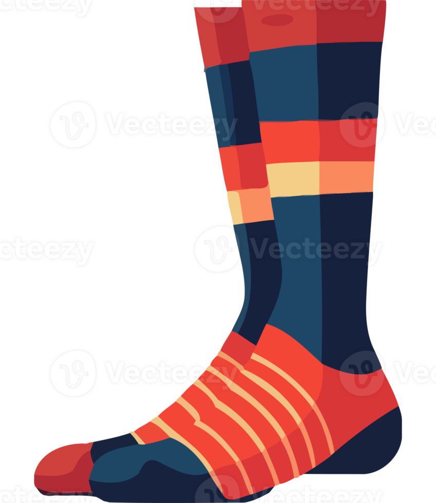 A pair of socks with red, blue and orange stripes png