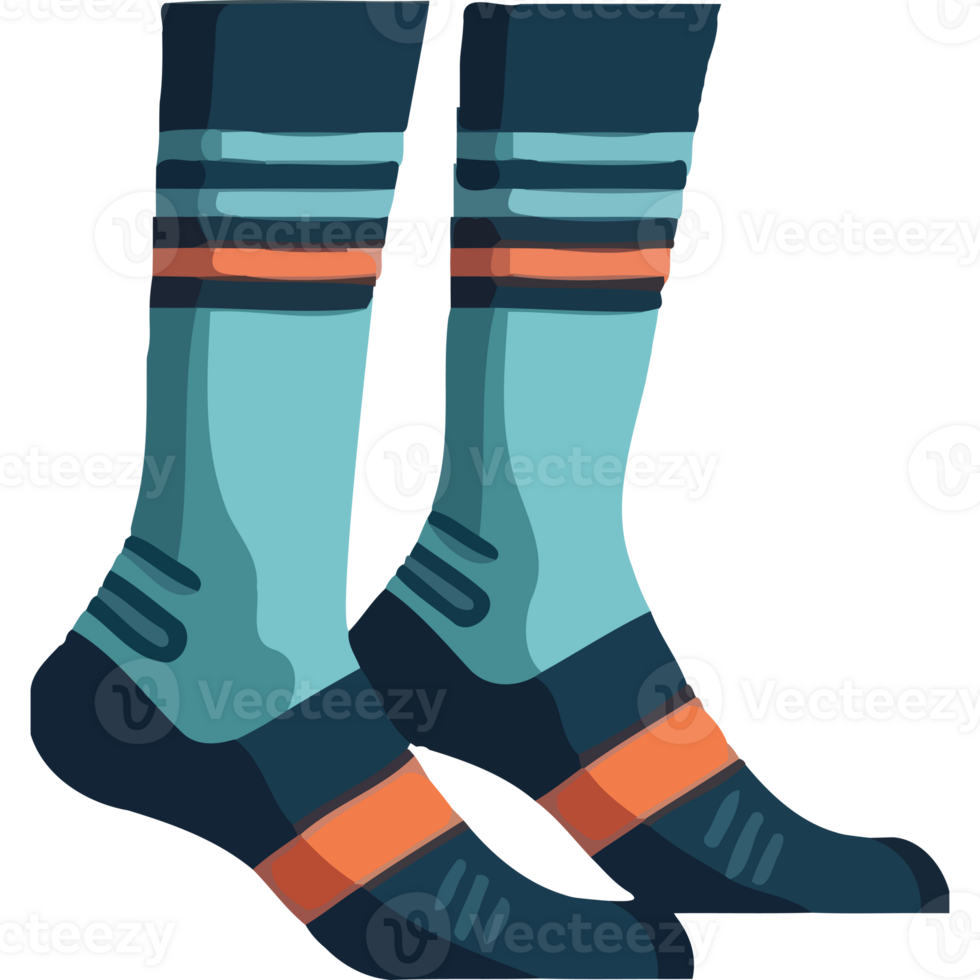 A pair of blue socks with orange stripes png